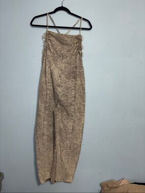 NEW Urban Outfitters barrel leg Neutral Acid-Wash lightweight Jumpsuit - Gray